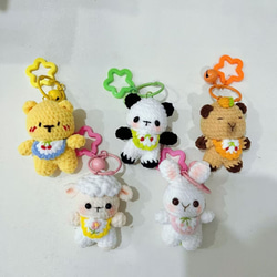 ニット ハンドフック人形、手作り人形、森の動物、パンダ、ウサギ