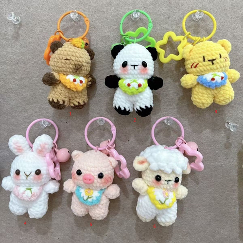 ニット ハンドフック人形、手作り人形、森の動物、パンダ、ウサギ