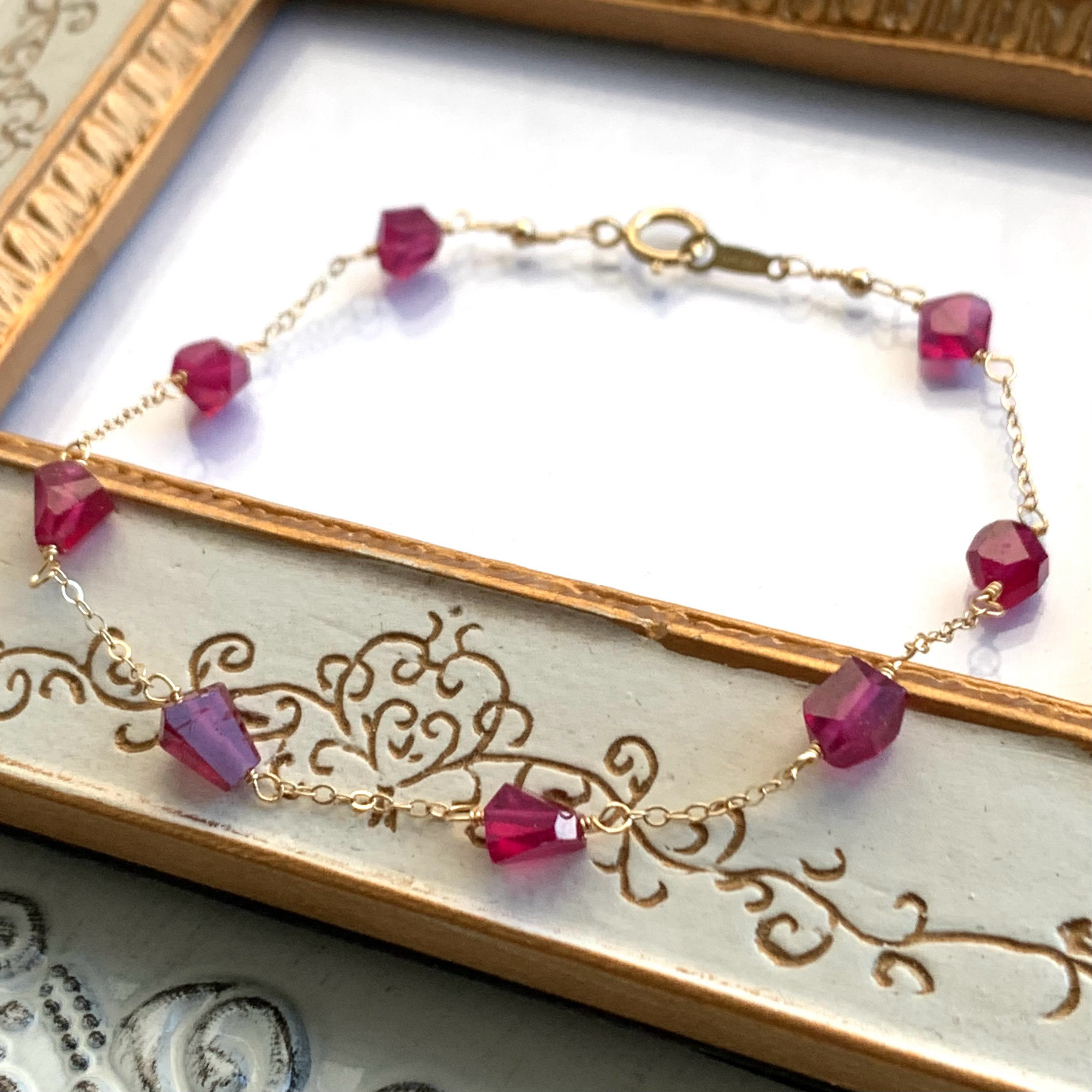 宝石質ルビー☆小さなタンブルカットの14kgfブレスレット