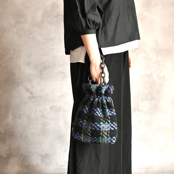 【限定】ビンテージツイードのバッグ/ミッドナイトブルー 4枚目の画像