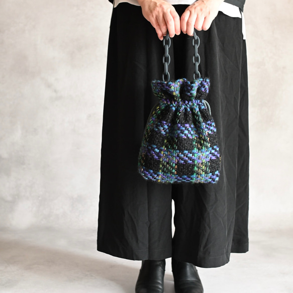 【限定】ビンテージツイードのバッグ/ミッドナイトブルー 2枚目の画像