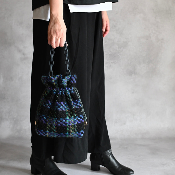 【限定】ビンテージツイードのバッグ/ミッドナイトブルー 1枚目の画像