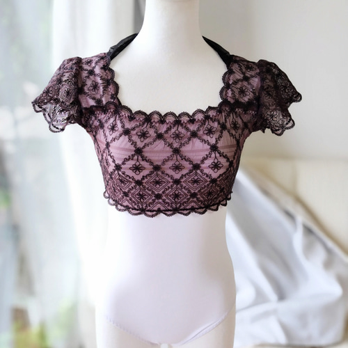 花の妖精さん風レースと後ろのリボンがエレガントな娘役レオタード黒Ｓ～Ｍサイズ 花の妖精さん風レースと後ろのリボンがエレガントな娘役レオタード