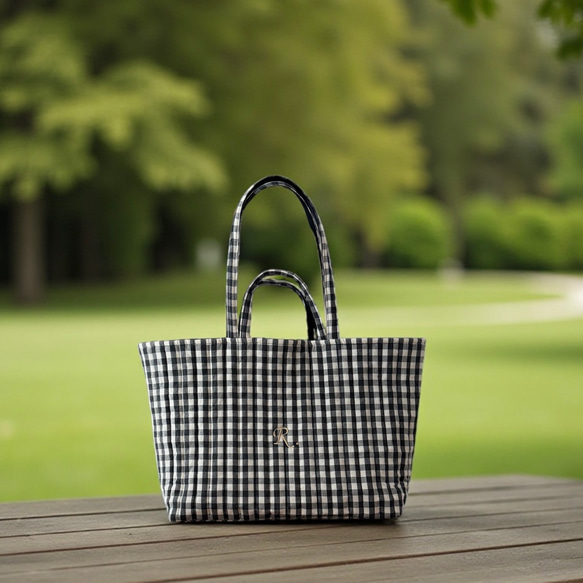 ギンガムチェック トートバッグ ヌビ イニシャル 刺繍 マザーズバッグ