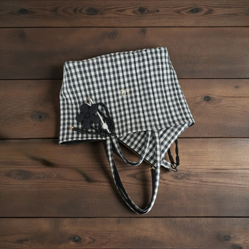 ギンガムチェック トートバッグ ヌビ イニシャル 刺繍 マザーズバッグ