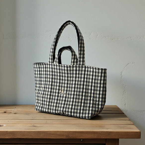 ギンガムチェック トートバッグ イニシャル 刺繍 マザーズバッグ ママ
