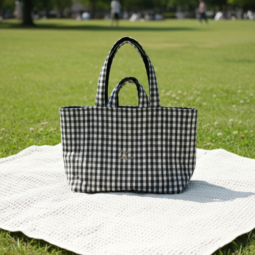 ギンガムチェック トートバッグ イニシャル 刺繍 マザーズバッグ ママ