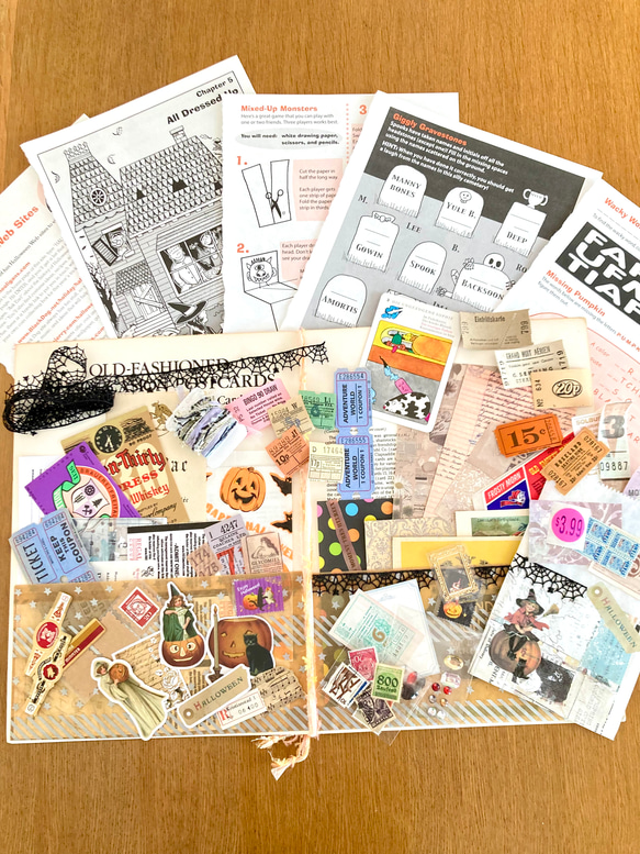 SALE＊。︎Halloween♪コラージュセット.＊⭐︎/外国のチケット、ワインラベル、切手、カード等、80点以上 3枚目の画像