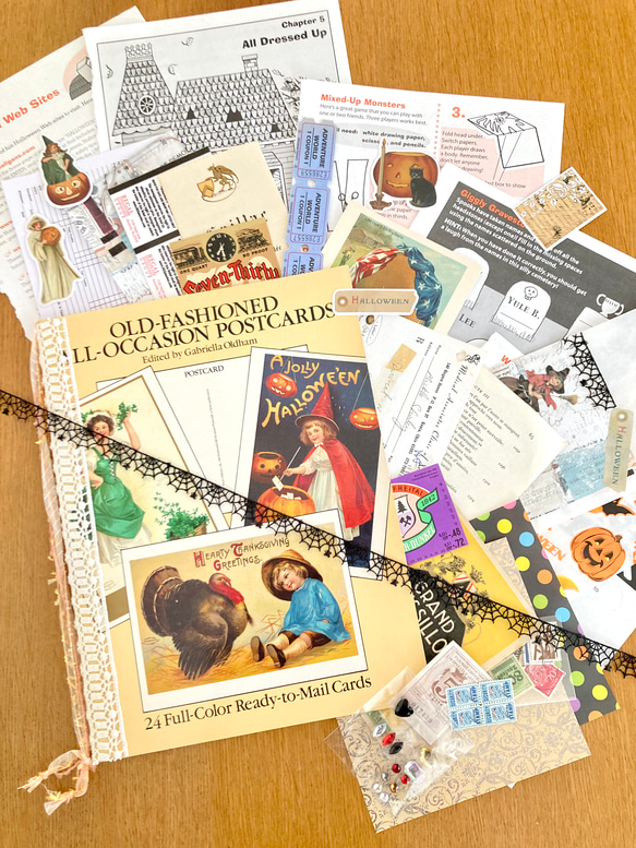 SALE＊。︎Halloween♪コラージュセット.＊⭐︎/外国のチケット、ワインラベル、切手、カード等、80点以上 1枚目の画像