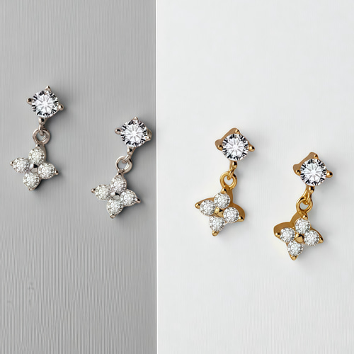 輝くCZダイヤ 華奢 フラワー ピアス◇つけっぱなし！OK 金属アレルギー