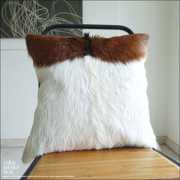 毛皮クッションカバー PUTI-28 天然皮革 北欧 本皮 レザー 正方形 手作り レトロ調 エスニック 45cm 1枚目の画像
