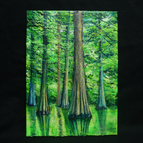 油絵 森の湖 - arashi1783 - BOOTH 油絵 油彩 油彩画 絵 絵画 絵【水面