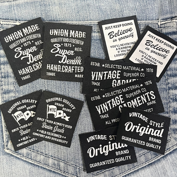 ロゴタグ10枚セット（黒系）　布タグ 1枚目の画像