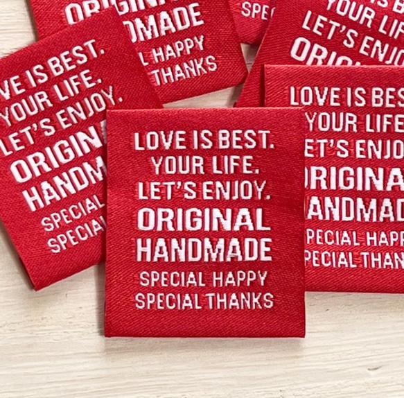 ORIGINAL HANDMADE　刺繍タグ　赤　10枚 2枚目の画像