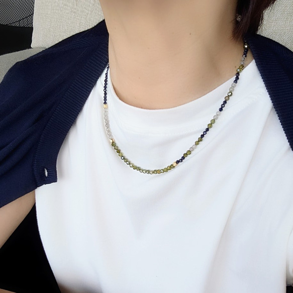 限定ピアス付◆フランスから秋のお届け◆天然石 カーキ ラブラドライト マグネットネックレスサージカルステンレス14kgf 15枚目の画像