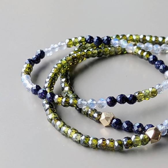 限定ピアス付◆フランスから秋のお届け◆天然石 カーキ ラブラドライト マグネットネックレスサージカルステンレス14kgf 1枚目の画像