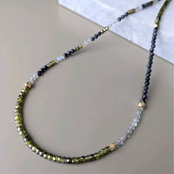 限定ピアス付◆フランスから秋のお届け◆天然石 カーキ ラブラドライト マグネットネックレスサージカルステンレス14kgf 6枚目の画像