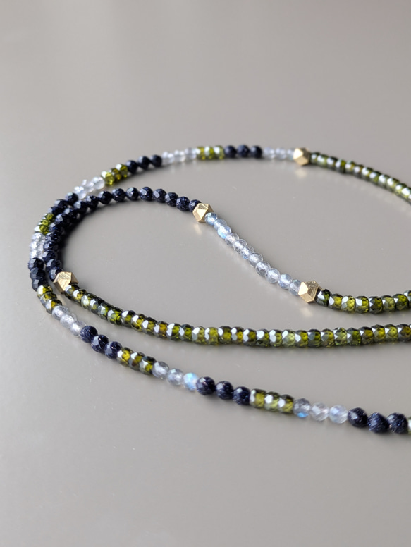 限定ピアス付◆フランスから秋のお届け◆天然石 カーキ ラブラドライト マグネットネックレスサージカルステンレス14kgf 2枚目の画像