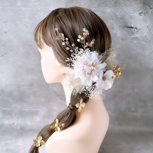 煌めきダリアとゴールドの髪飾り 結婚式 成人式 花嫁 和装 振袖 卒業式