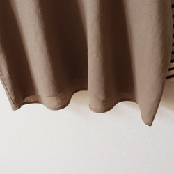 秋限定♥ボーダーニット袖×ハーフリネンのプルオーバー（モカベージュ） 6枚目の画像