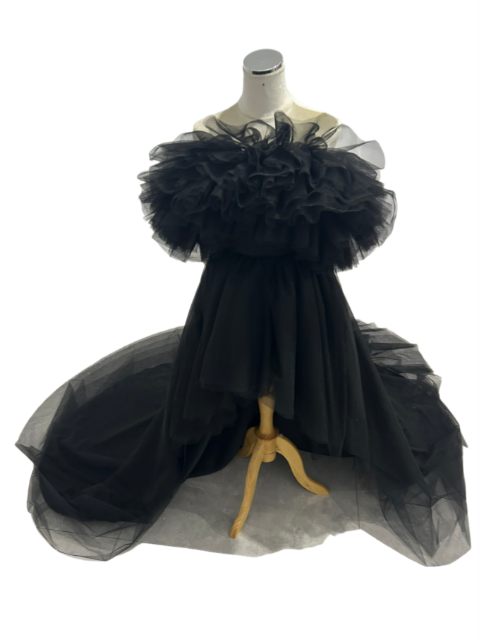 カラードレス ソフトチュール オフショルダー ブラック フィッシュテール エレガント 前撮り