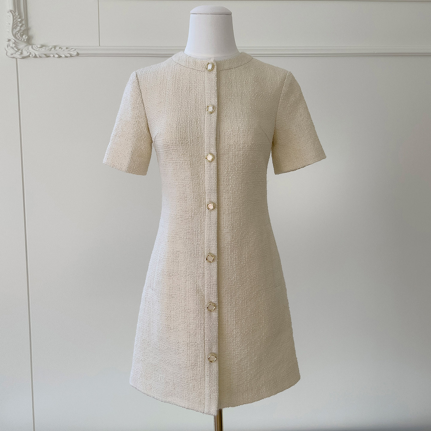 ツイードワンピース ウェディングドレス パーティー 上品 半袖 ショート丈 韓国風 お呼ばれ 二次会 69439