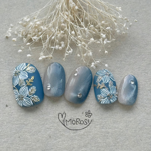 MOROSY255☆刺繍 刺繍ネイル 縦グラデ 秋 冬 マグネット 上品 大人
