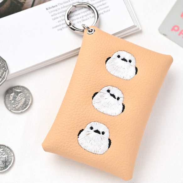 マルチポーチ 【 シュリンクレザー 刺繍 】 カード収納 小物入れ ポーチ 母の日 かもめ工房コラボ A343I 7枚目の画像