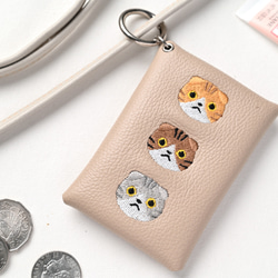 マルチポーチ 【 シュリンクレザー 3匹の猫 】 カード収納 小物入れ ポーチ 母の日 かもめ工房コラボ A342I 7枚目の画像