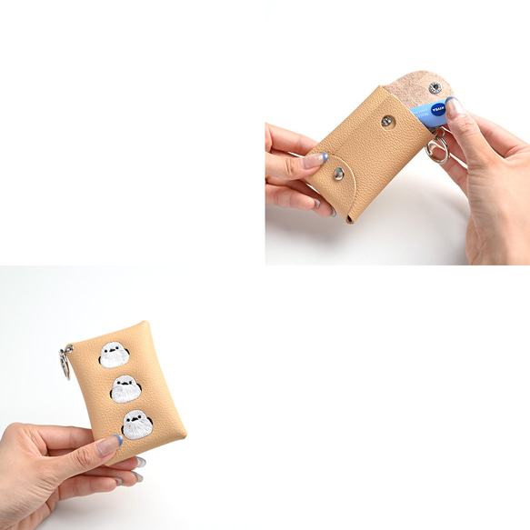 マルチポーチ 【 シュリンクレザー 3匹の猫 】 カード収納 小物入れ ポーチ 母の日 かもめ工房コラボ A342I 6枚目の画像