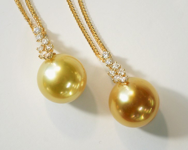 【ルミナ】12～13mm天然サンセットゴールド/ダークゴールド南洋真珠ペンダント、18Kゴールドダイヤモンドネックレス、星空シリ