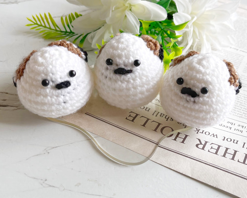 オーダー受付専用　まん丸な鳥　カウボーイシリーズ　あみぐるみ　キーホルダー A24 シマエナガ (大) あみぐるみ キーホルダー チャーム 北海道 鳥