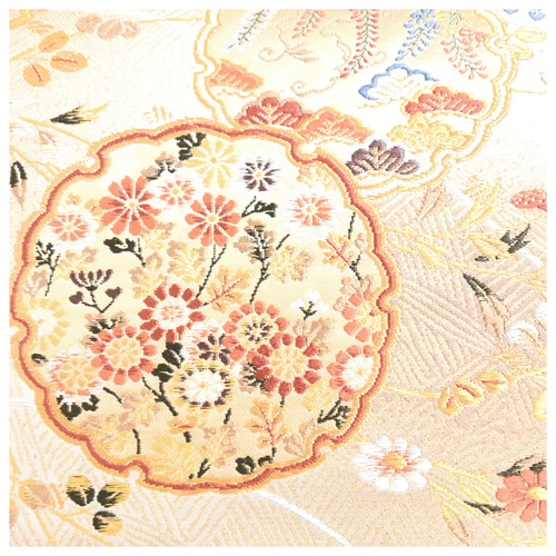 正絹 袋帯 雪輪 花紋 シルバー 薄手 二部式 二重太鼓 作り帯 和装小物