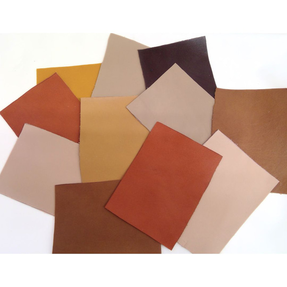 【お試し★革はぎれセット・国産牛革】(約14cm×10cm)10枚セット(ベージュ、茶系)：B10-3 1枚目の画像