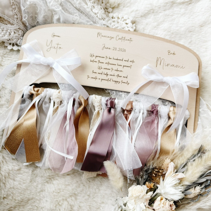 ゲスト参加型*リボンで彩る結婚証明書*　　結婚式 披露宴 ブライダル 木製 名入れ 刻印 オーダー ナチュラル 可愛い