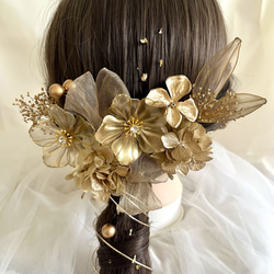 アメリカンフラワー＊ゴールド×シャンパン＊髪飾り 成人式 卒業式 結婚式 前撮り ウエディング 1枚目の画像