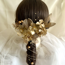 アメリカンフラワー＊ゴールド×シャンパン＊髪飾り 成人式 卒業式 結婚式 前撮り ウエディング 3枚目の画像