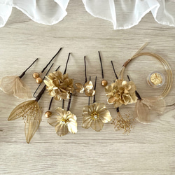 アメリカンフラワー＊ゴールド×シャンパン＊髪飾り 成人式 卒業式 結婚式 前撮り ウエディング 7枚目の画像