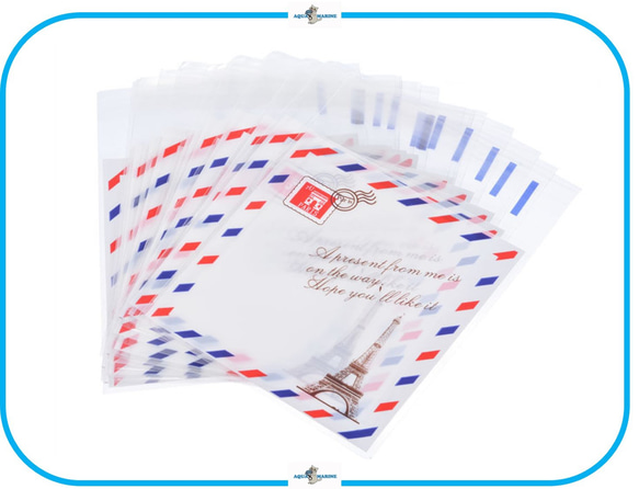 IM169 OPP袋 20枚 エッフェル塔 スタンプ デザイン テープ付 ラッピング 小分け プレゼント ギフト 1枚目の画像