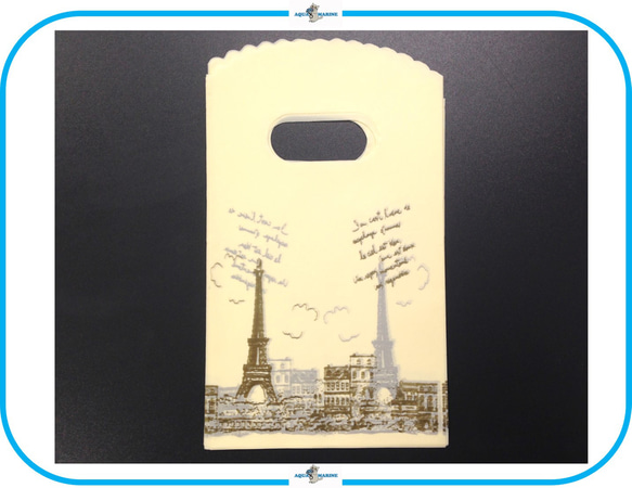 IM281-2 ラッピング ミニ手提げ袋 エッフェル塔 クリーム 15×9cm 20枚セット プレゼント ギフト 1枚目の画像