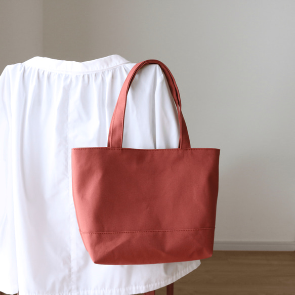 レンガ　倉敷産帆布使用トートM持ち手長め【受注製作】 6枚目の画像