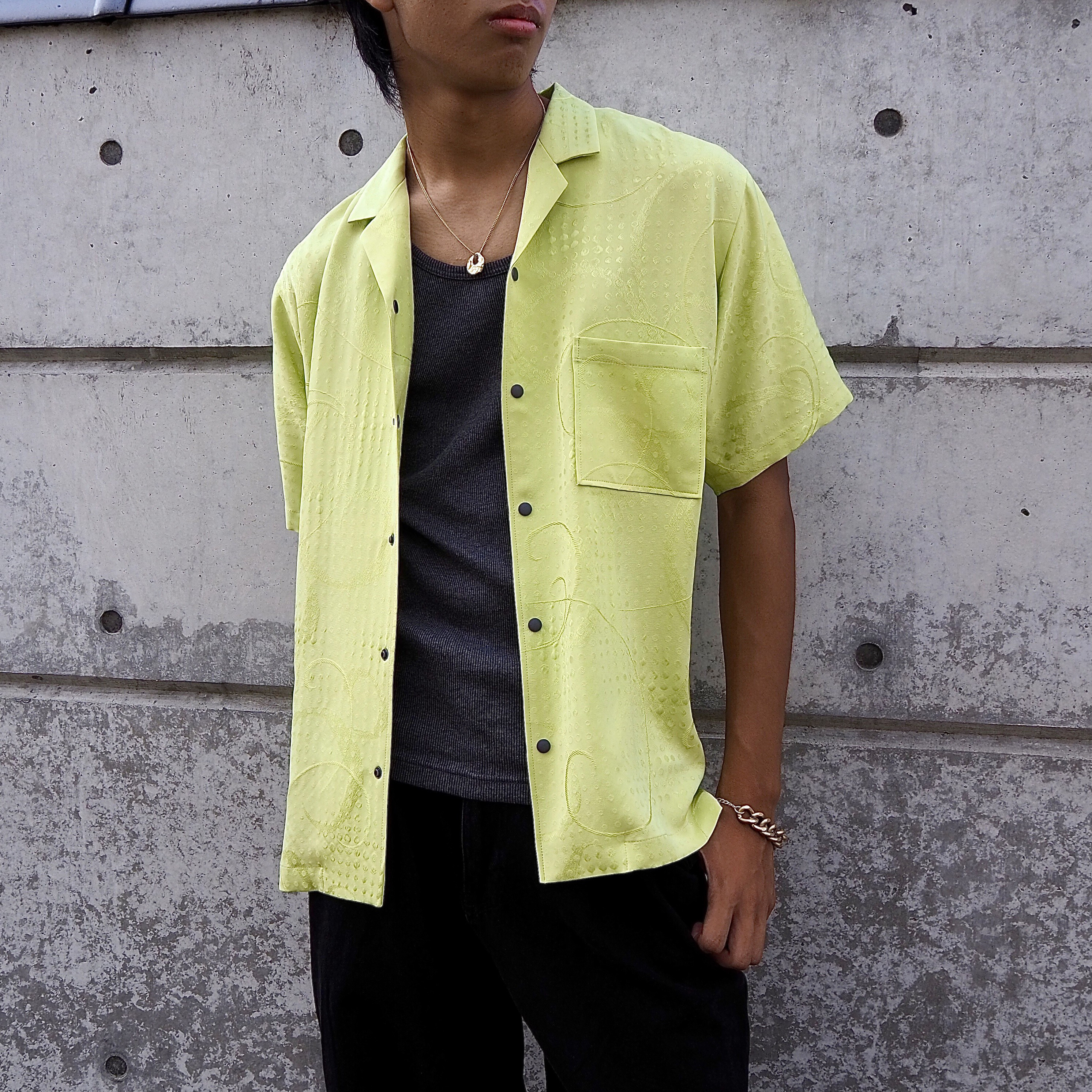 着物リメイク スナップシャツ シルク メンズML スナップボタン リラックスフィット オープンカラーシャツ