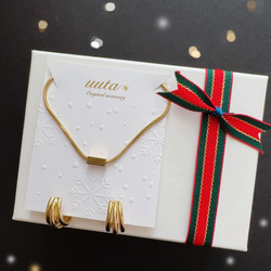 \秋冬映え/ ゴールドバーネックレス×3連フープピアス,イヤリング/サージカルステンレス　ご褒美　ギフト　秋 1枚目の画像