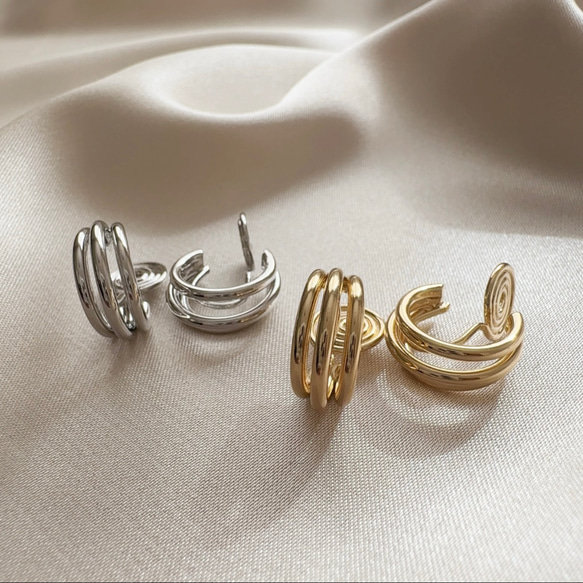 \秋冬映え/ ゴールドバーネックレス×3連フープピアス,イヤリング/サージカルステンレス　ご褒美　ギフト　秋 16枚目の画像