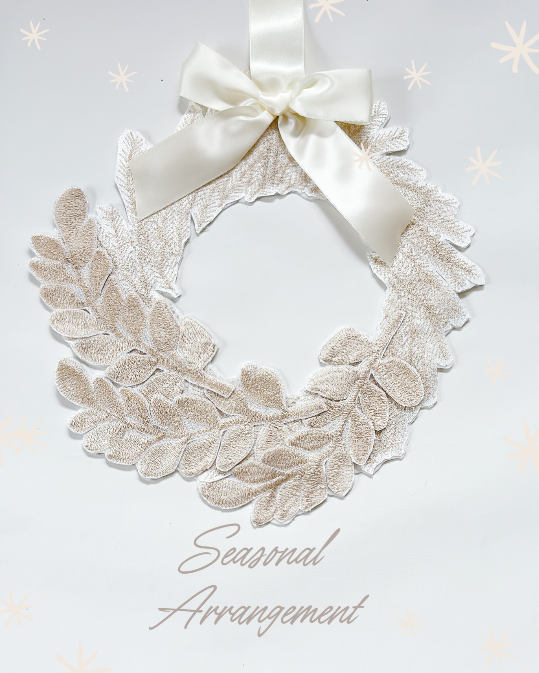 【省スペースクリスマス2025】白の世界・刺繍リース　クリスマス　【送料無料】