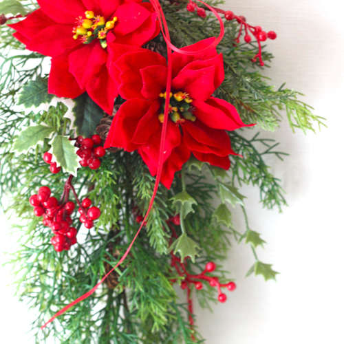 Creema限定】ベルベットポインセチアのクリスマススワッグ アーティ