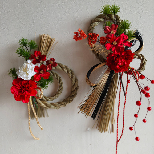 ダリアとハナミズキのしめ縄飾り【輪】 正月飾り Creema限定