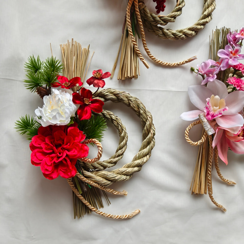 ダリアとハナミズキのしめ縄飾り【輪】 正月飾り Creema限定お正月2026