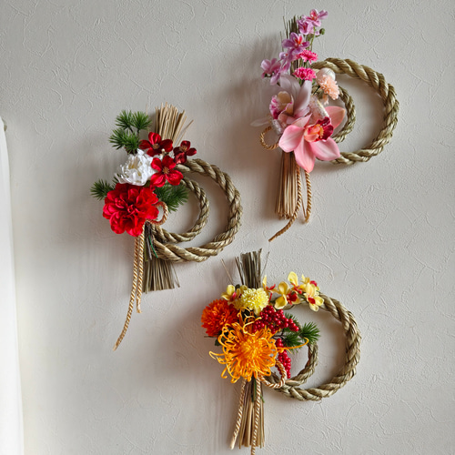 ダリアとハナミズキのしめ縄飾り【輪】 正月飾り Creema限定お正月2026