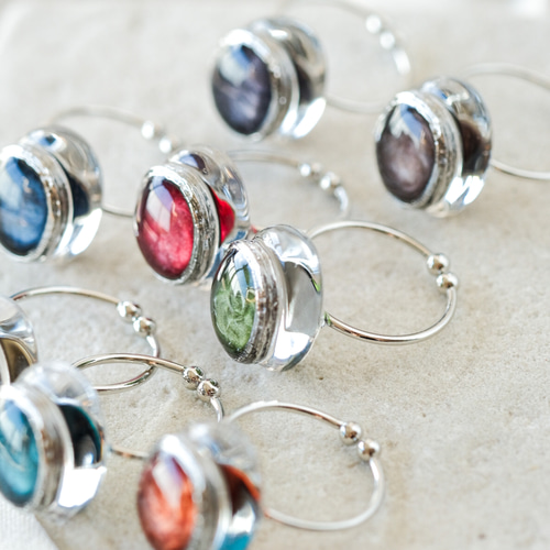 シルバー【8色から選べる】推しカラー：宝石 透明感 レジンリング 推し